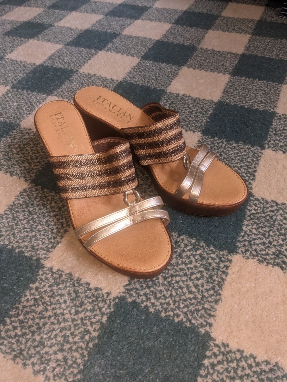 Italian Shoemakers NWOT Faux Wood Block Heel Strappy Sandal Size 10